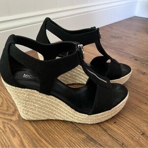 Michael Kors Black and Tan Wedge Sandals
